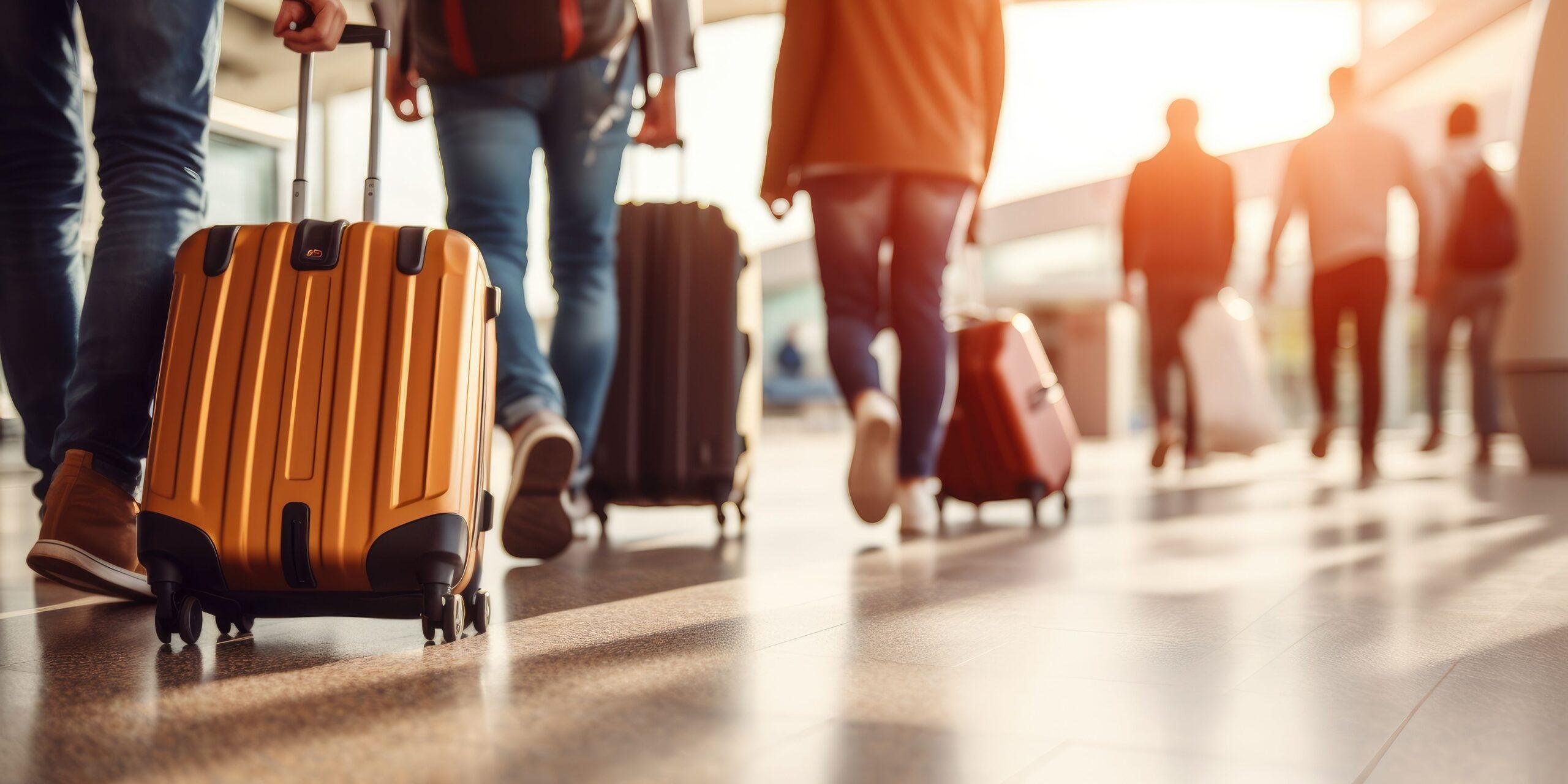 Gruppe von Menschen mit Koffern am Flughafen
